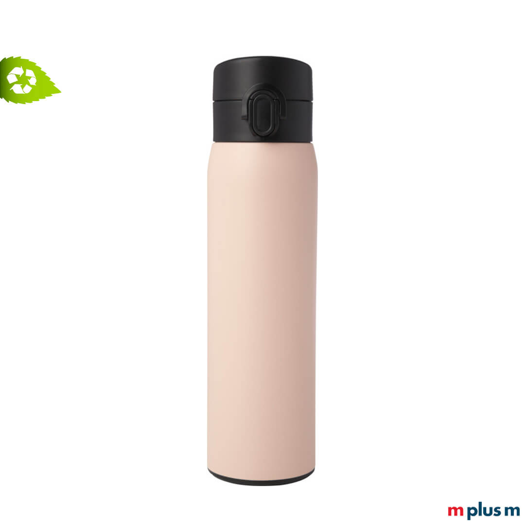 Edelstahl Isolierbecher mit rosa Pulverbeschichtungaus Recycling Edelstahl. Ab 50 Stück mit Logo Gravur als Werbeartikel.