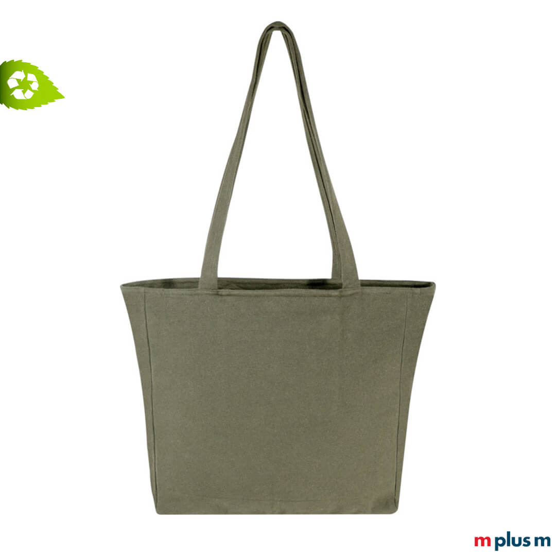 Große Recycling ♻️ Stofftasche Frida in Farbe Oliv Grün als Werbetasche mit Logo Druck