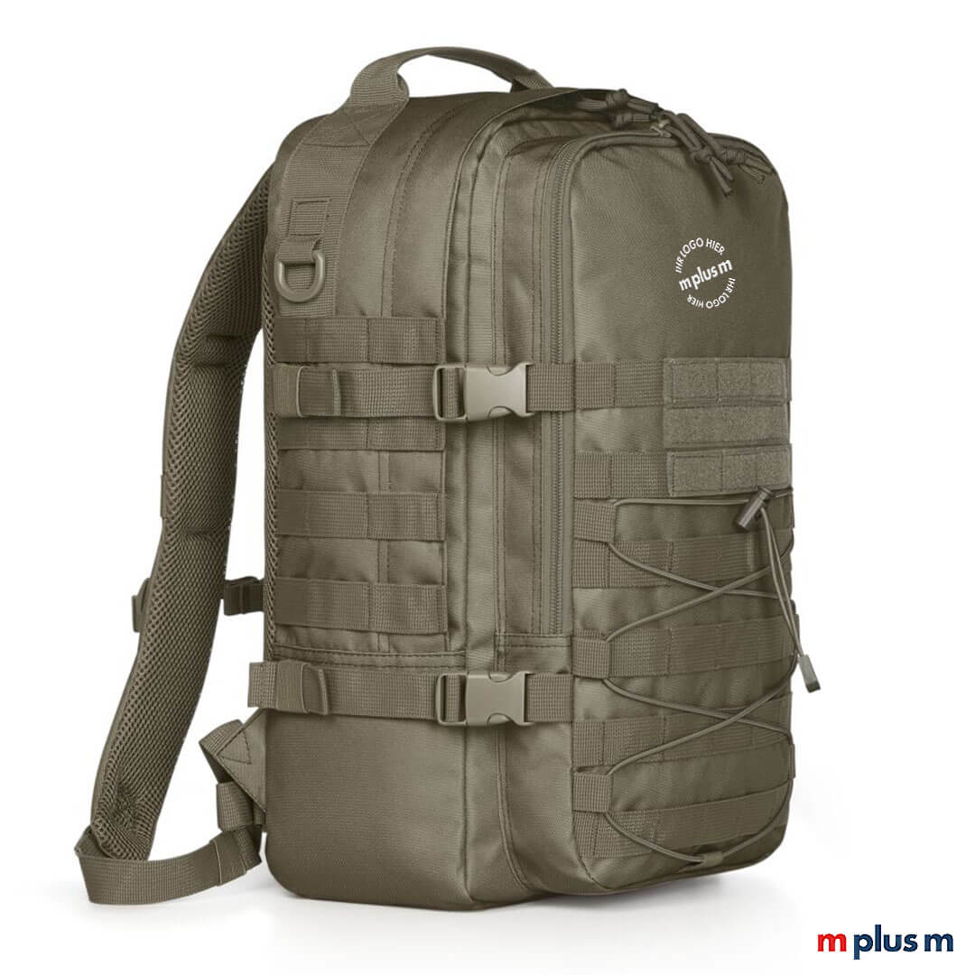Cooler Laptoprucksack Molle in Oliv Grün mit Logo Druck