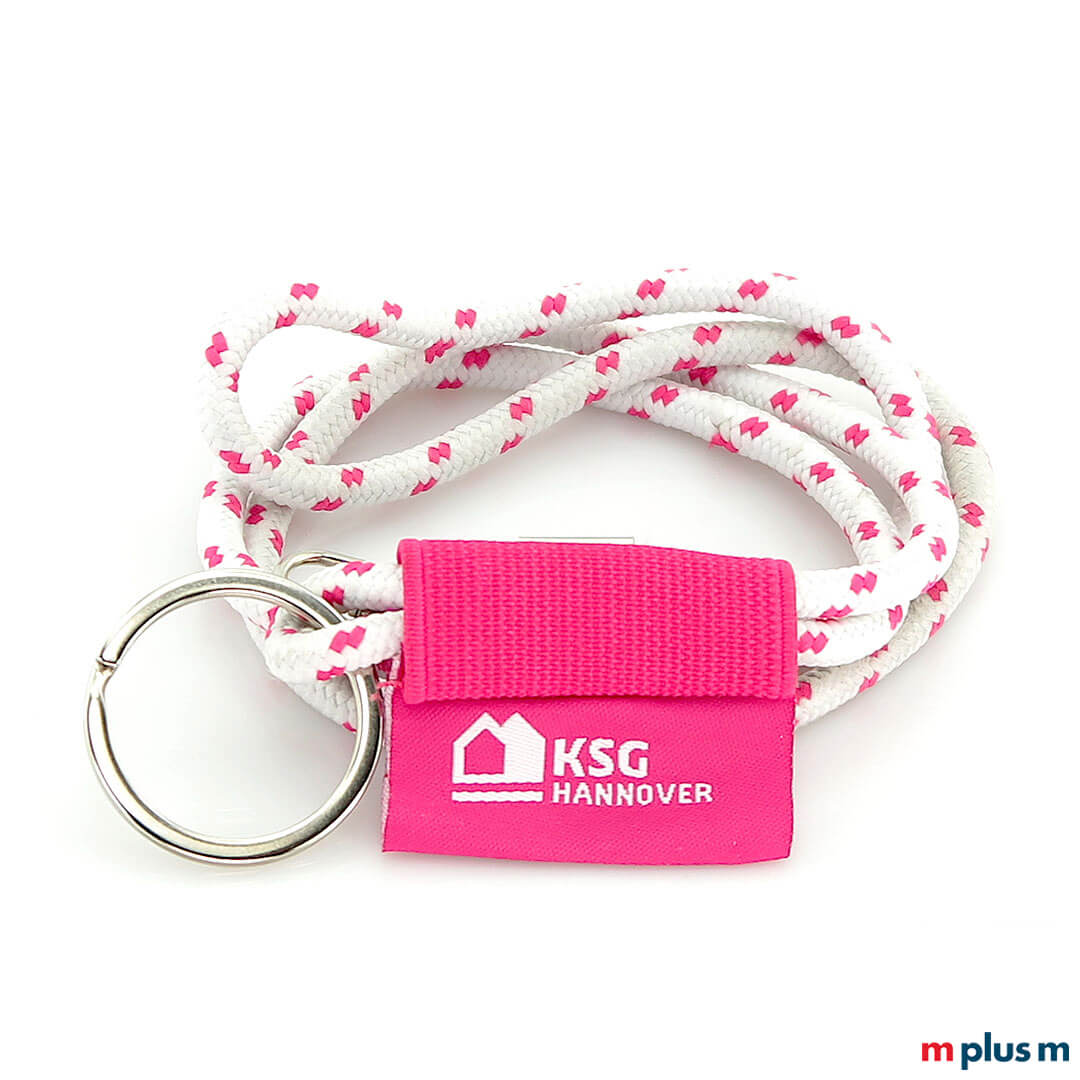 Paracord Kordel Lanyard in Sonderanfertigung in Weiß/Pink als Giveaway