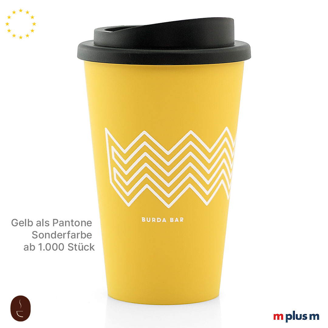 Gelber Classic Coffee Shop Thermobecher (350 ml) aus Europa, Sonderfarbe ab 1000 Stück bestellbar