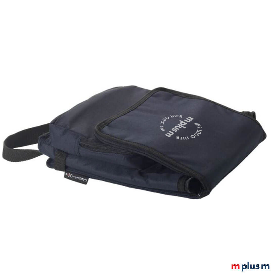 Klein zusammenfaltbar: Blaue Kühltasche Shoppy als Werbeartikel