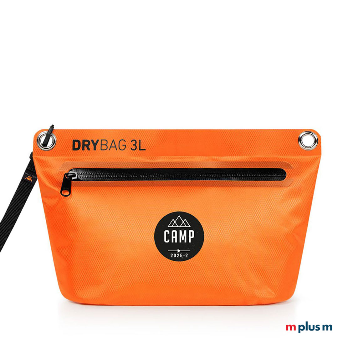 Schöne kleine Utenislientasche für Kraimskrams unterwegs in Farbe Orange mit Logo Druck als Werbeartikel