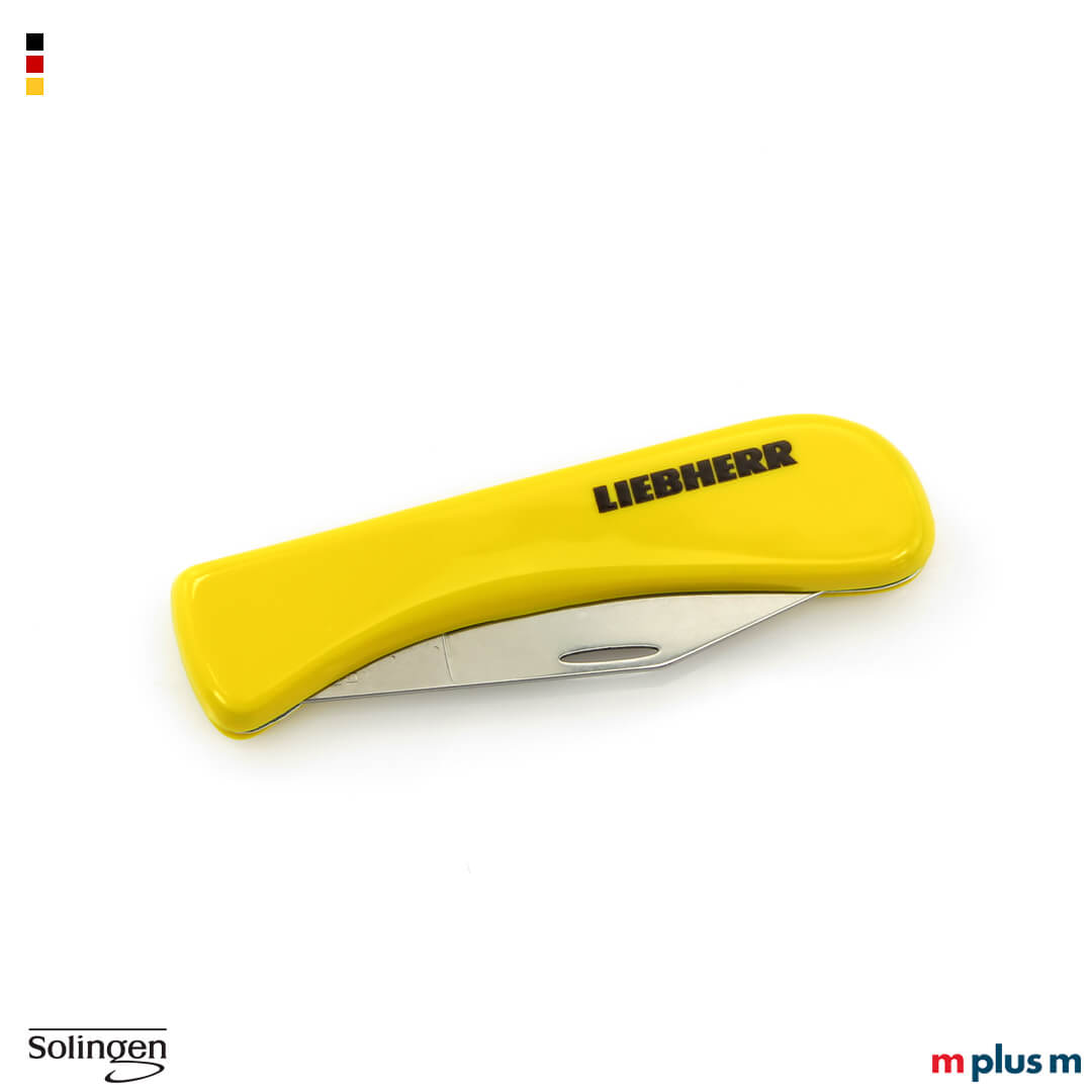 Gelbes Taschenmesser mit großer superscharfer Klinge Als Werbeartikel 'Made in Germany'