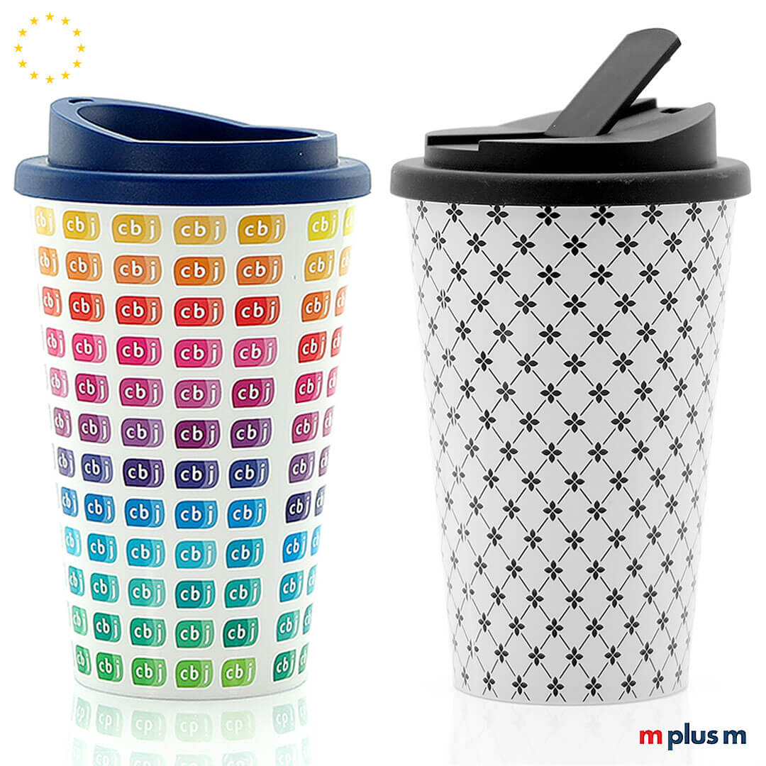 Allover Coffee Shop Thermobecher aus Europa mit vollständigem In-Mould-Druck und Schraubdeckel, spülmaschinenfest mit Logo Druck personalisiert
