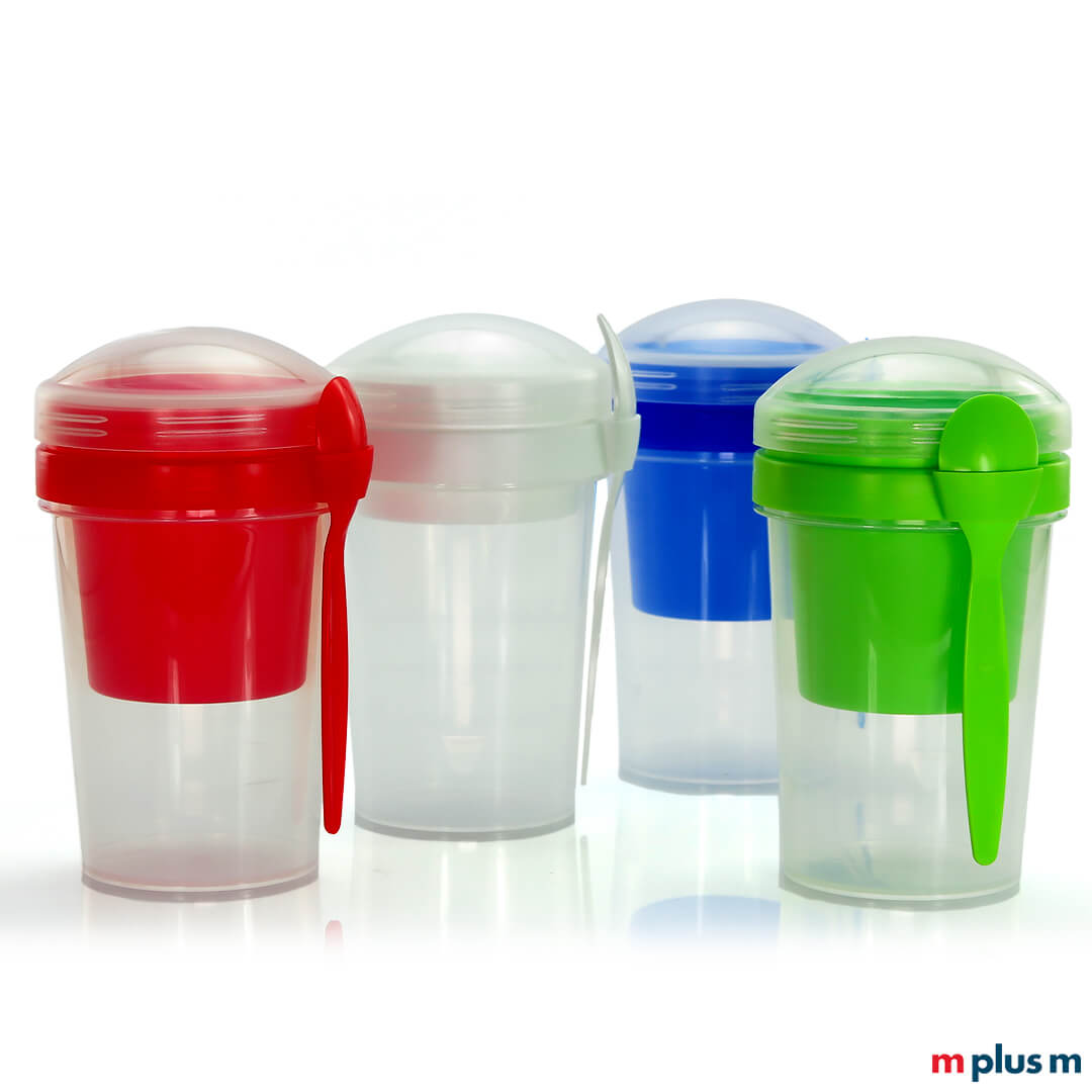 Müsli To Go Becher 'Made in Germany. In verschiedenen Farben und als Werbeartikel mit Logo zu bedrucken