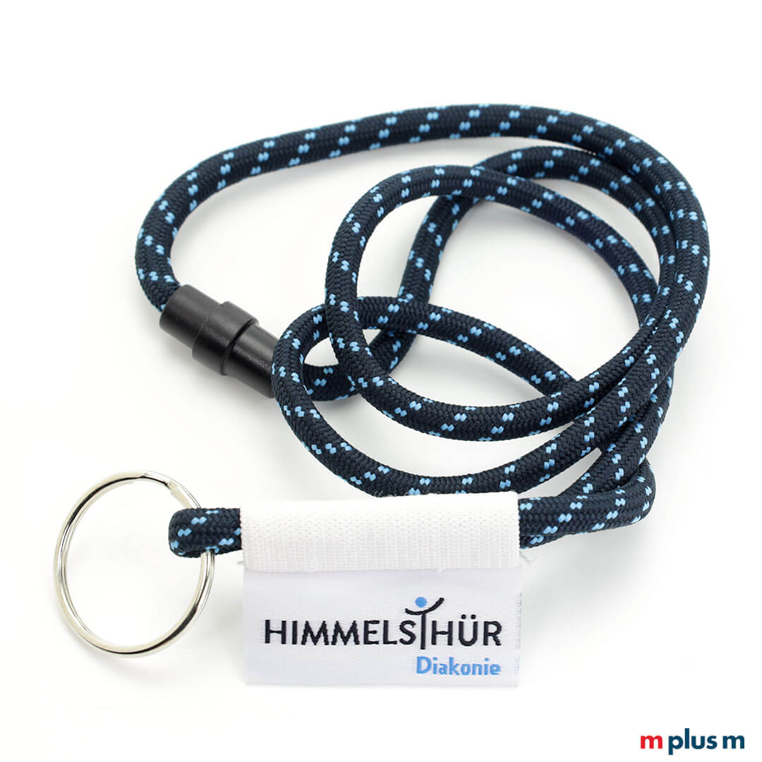 Blaues Kordel Schlüsselband in Sonderanfertigung mit gewebtem Logo als Give Away