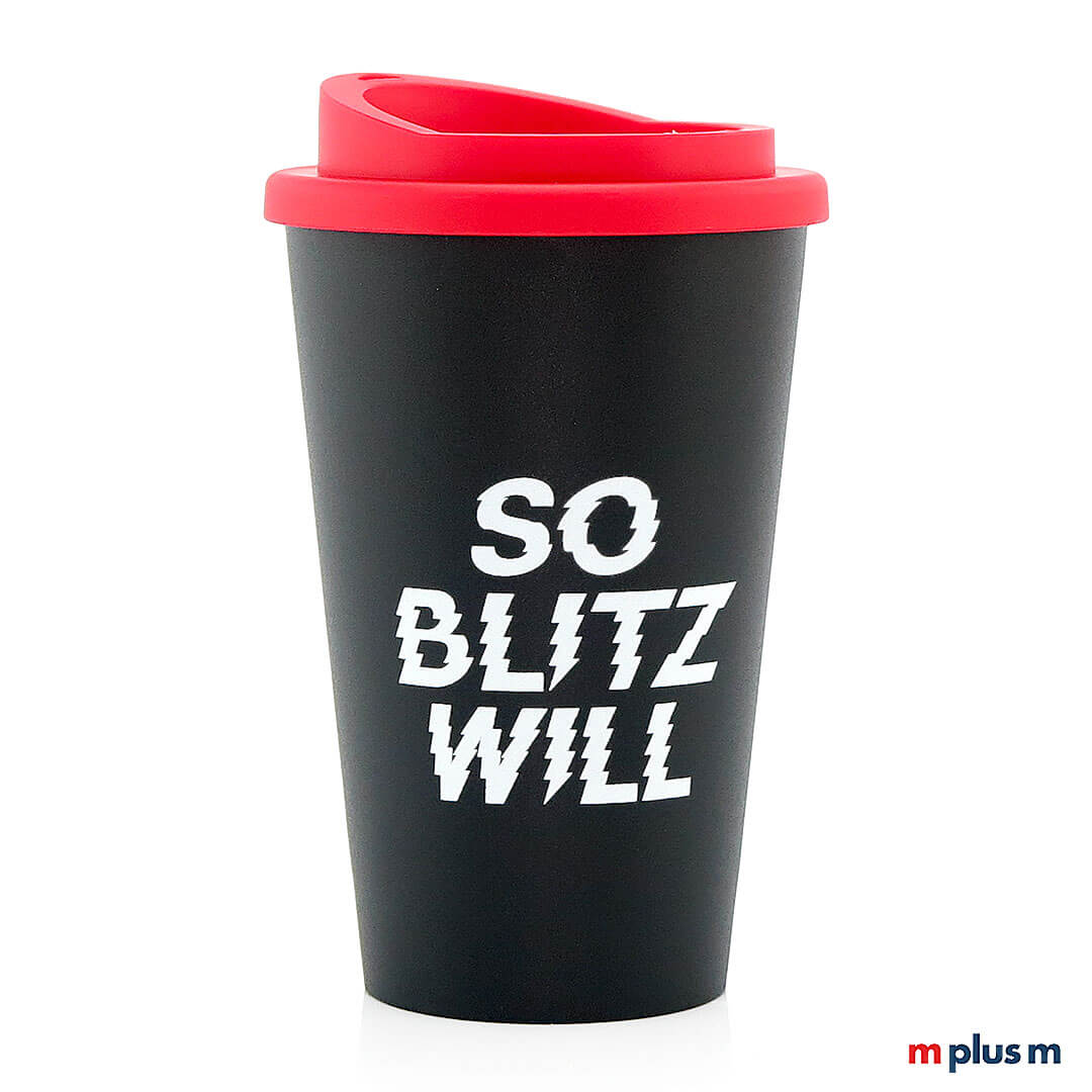 Classic Coffee Shop Thermobecher schwarz, langlebig und spülmaschinenfest, funktionaler Coffee-To-Go Becher mit Logo bedrucken