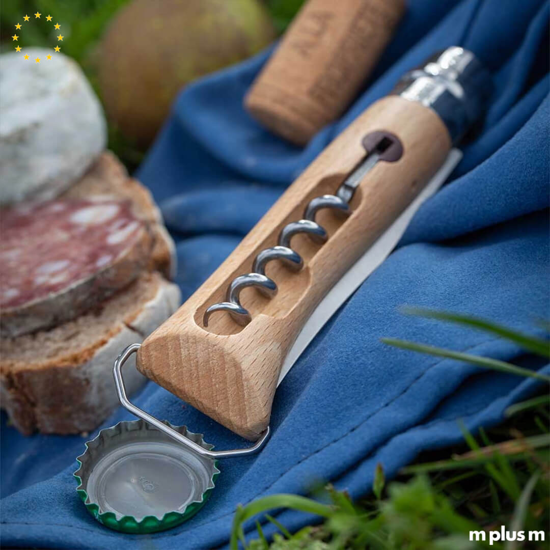 Nachhaltiges Opinel No 10 mit Logo-Druck – Taschenmesser mit Korkenzieher aus französischem Holz
