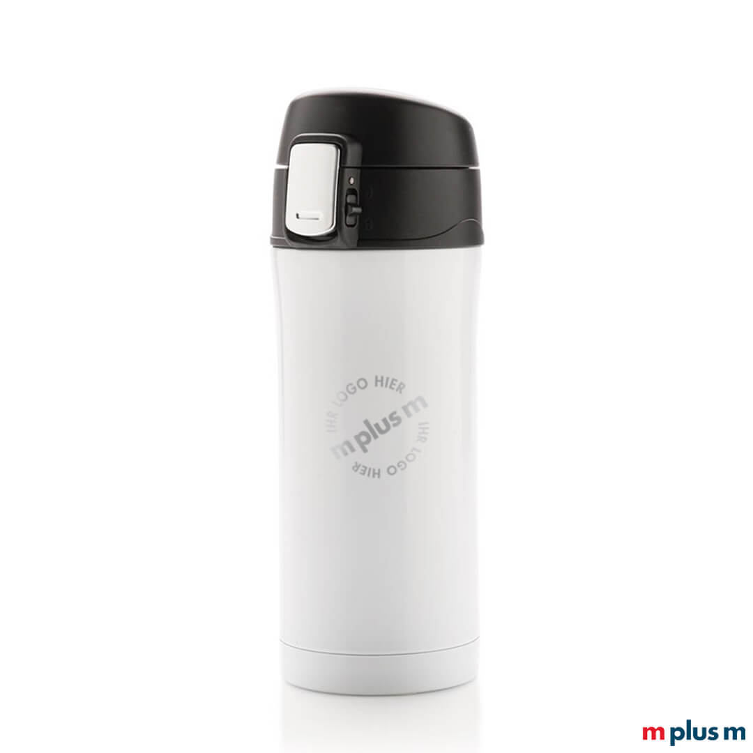 Weißer Recycling Stahl Thermobecher als Werbeartikel