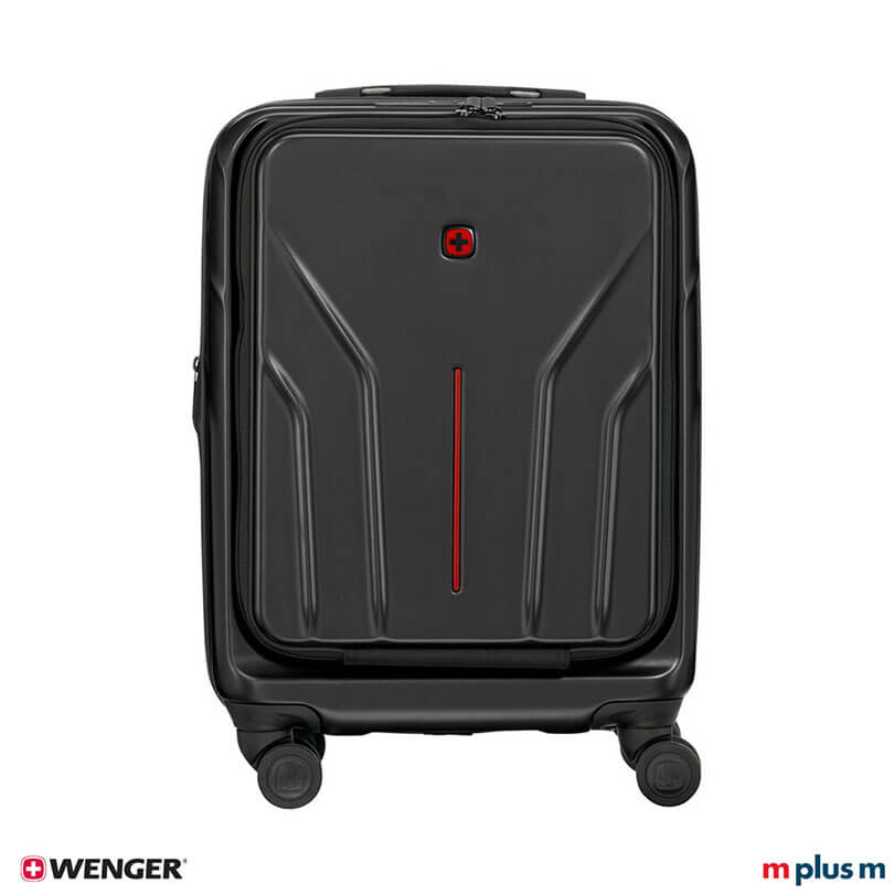 Schwarzer Wenger Amplix Carry-On Handgepäckkoffer mit USB-Anschluss und Travel Sentry® Zahlenschloss, funktional und sicher mit Logo bedrucken